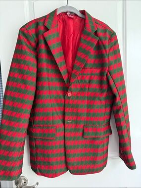 Men's Red and Green Houndstooth Blazer